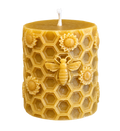 Beeswax Pillar Candle | Honeycomb & Bee on a transparent background