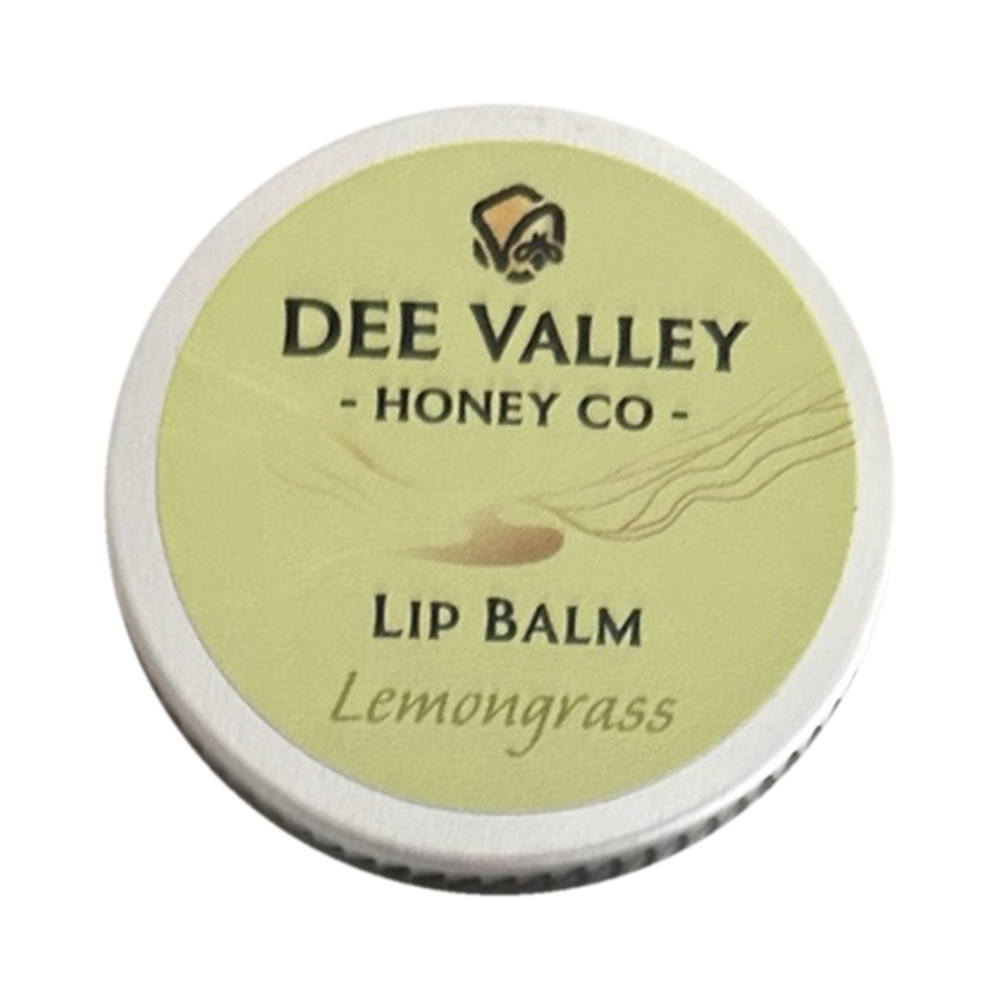Dee Valley Honey Co lemongrass lip balm on transparent background